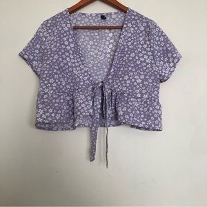 Floral Baby doll tie front crop top